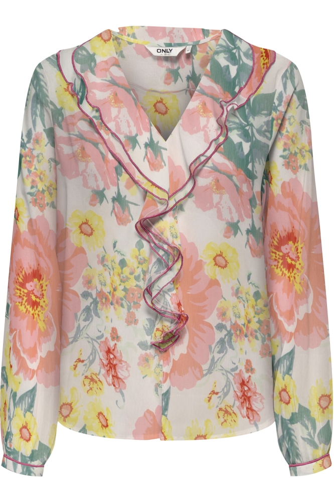 ONLMILLA LS FRILL TOP WVN 15370536 CLOUD DANCER/BIG FLOWER